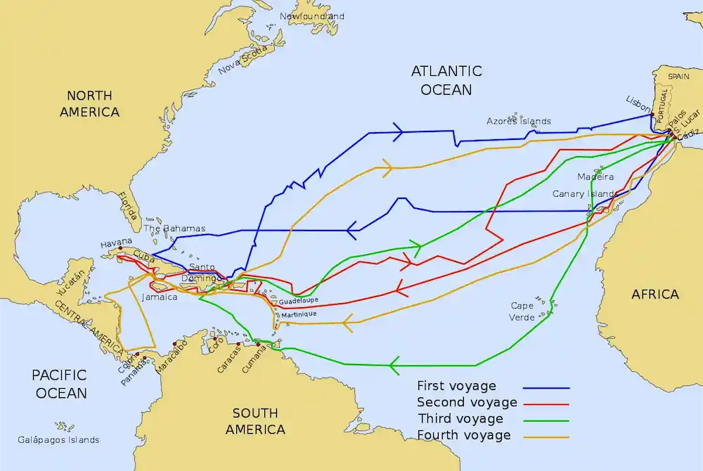 columbus atlantic crossing voyages map