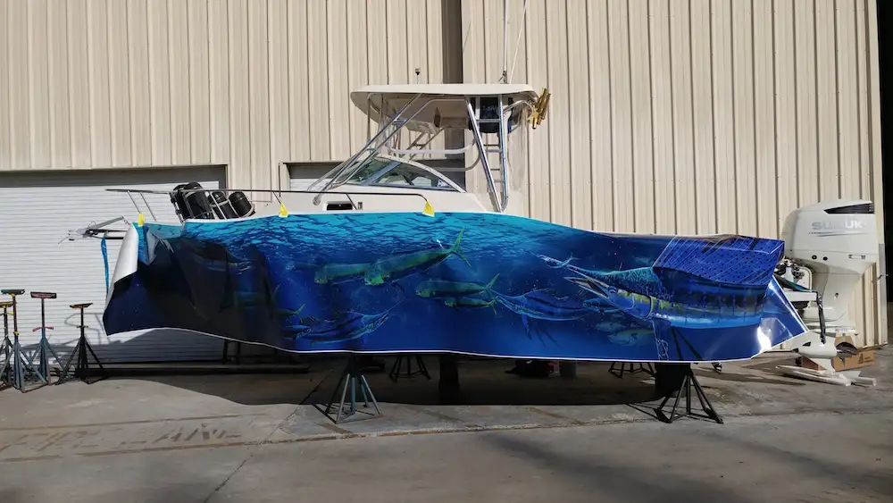 Under water graphics boat wrap